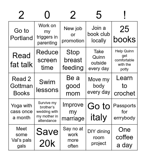 #goals Bingo Card