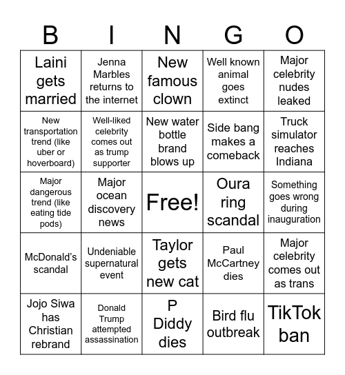 Taylor 2025 Bingo Card