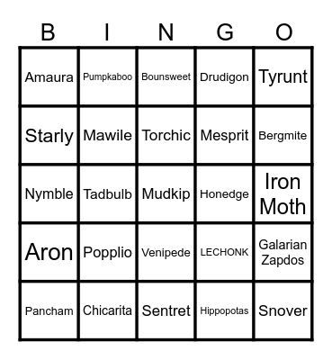 Shiny Pokemon 2025 Bingo Card