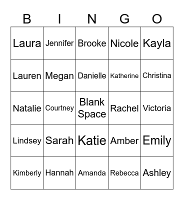 Blank Space Bingo Card