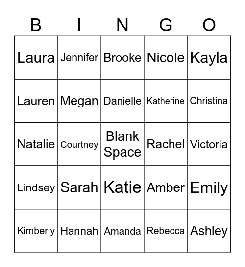 Blank Space Bingo Card