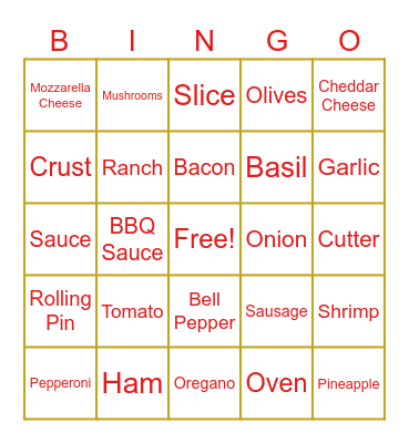 Pizza Bingo Card