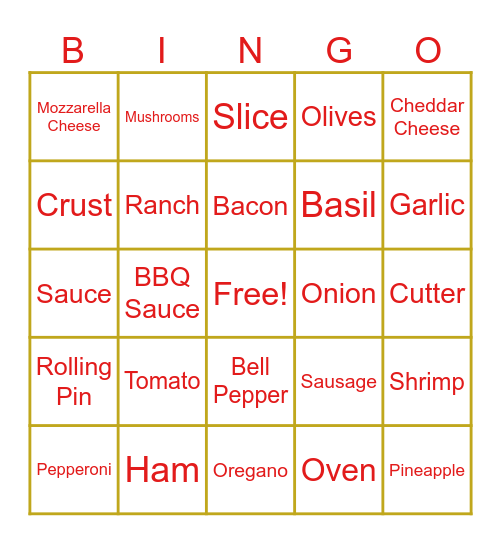 Pizza Bingo Card