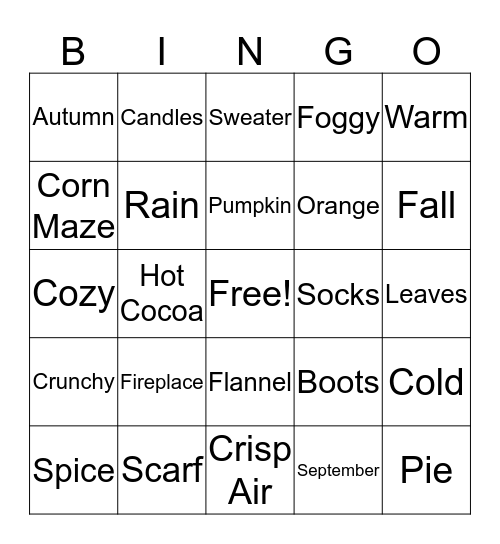 Bridgeside Fall Bingo Card