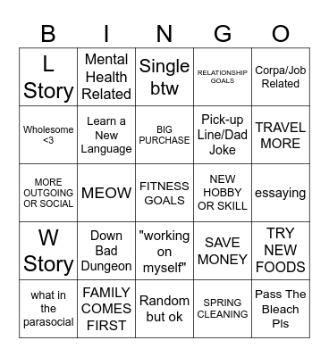 NEW YEARS CONFESSION BINGO Card