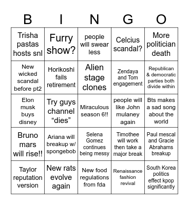2025 pop culture Bingo Card