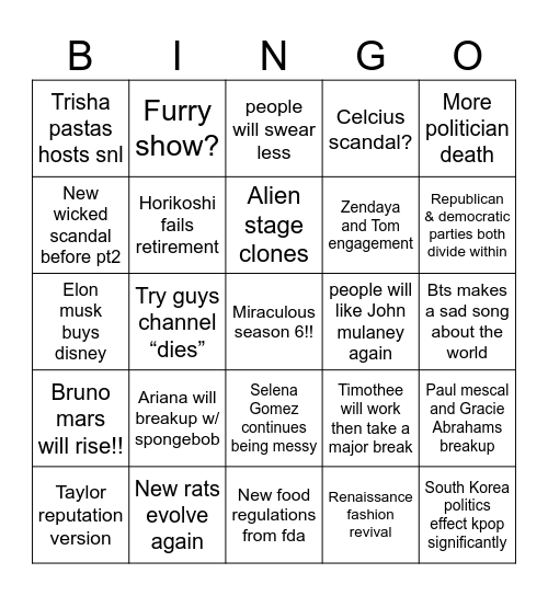 2025 pop culture Bingo Card