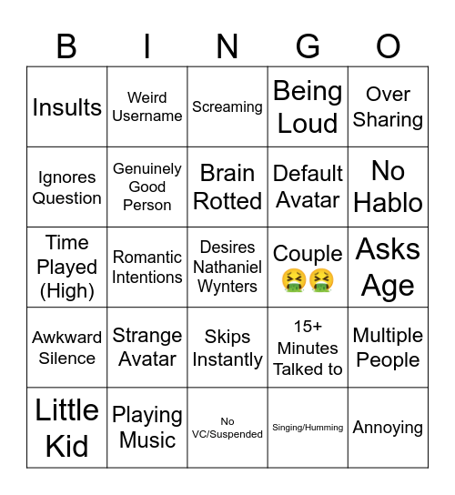 Neighbor Bingo Card