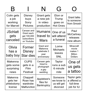 GRANT'S 2025 BINGO CARD Bingo Card