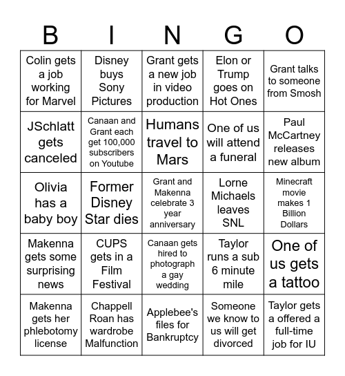 GRANT'S 2025 BINGO CARD Bingo Card