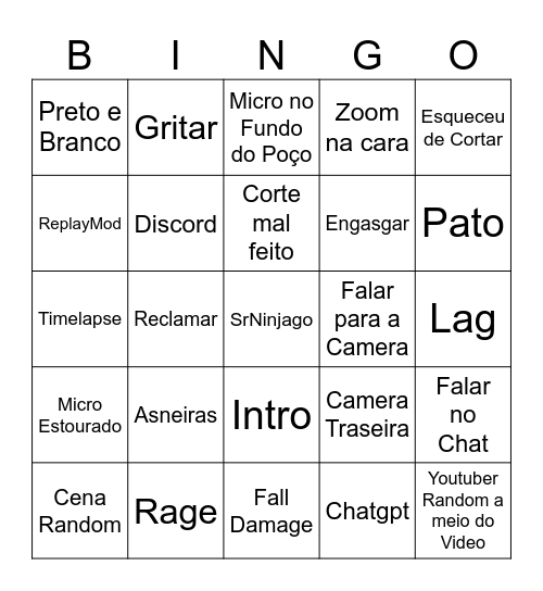 Ninja Bingo Card