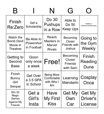 2025 Goals Bingo Card