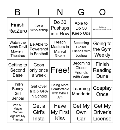 2025 Goals Bingo Card