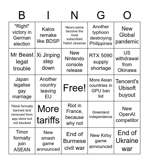 2025 bingo Card