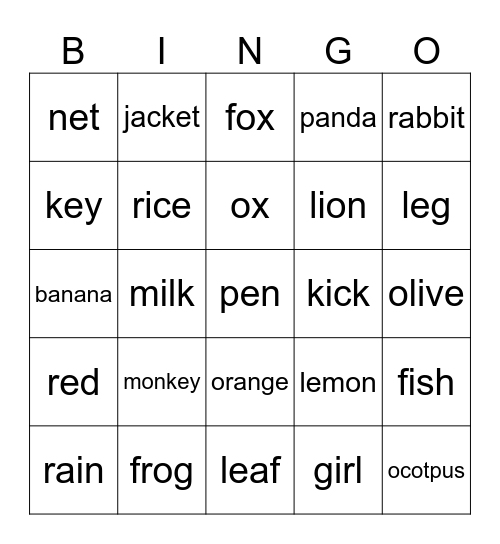 A-Q Bingo Card