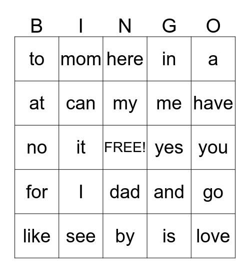 Kindergarten- Level 1 and Level 2 Bingo Card