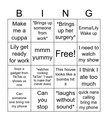 Mum Bing Bingo Card