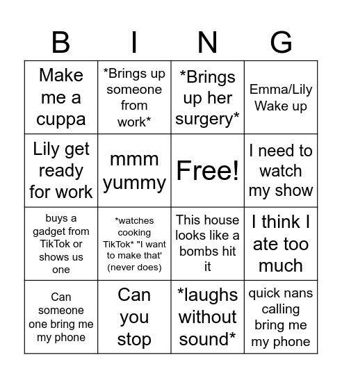 Mum Bing Bingo Card