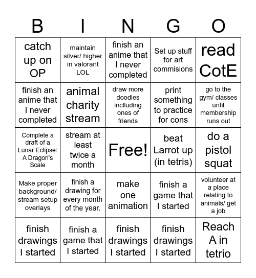 2025 Resolution Bingo Card