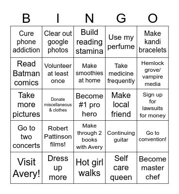 Personal goals 2025 Bingo Card