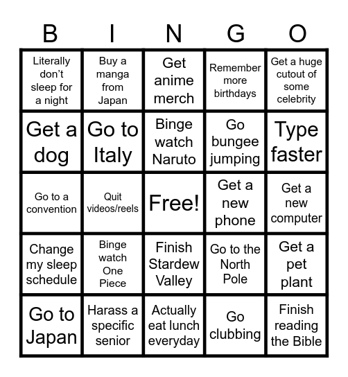 2025!!! Bingo Card