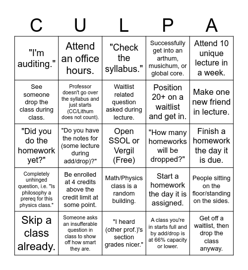 Shopping week(s) Bingo Card