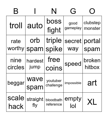 geometry dash Bingo Card