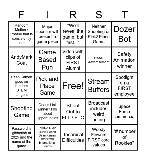 FRC Kickoff Bingo Card