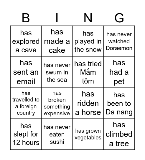 Find someone who Bingo Card