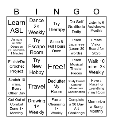 2025 Resolution Bingo Card