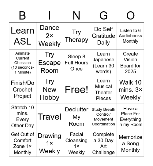 2025 Resolution Bingo Card