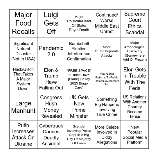 2025 Bingo Card