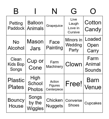 Child Wedding Bingo Card