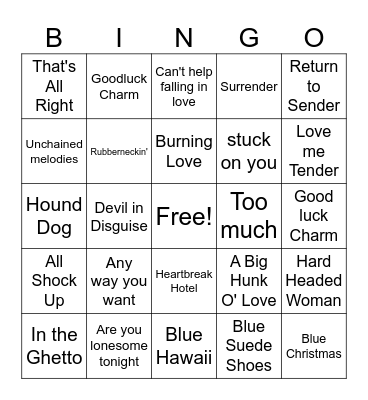Elvis Bingo Card