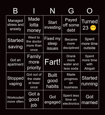 new years bingo Card