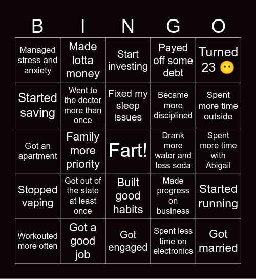 new years bingo Card