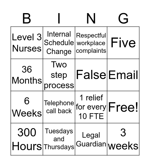 BCNU Bingo Card