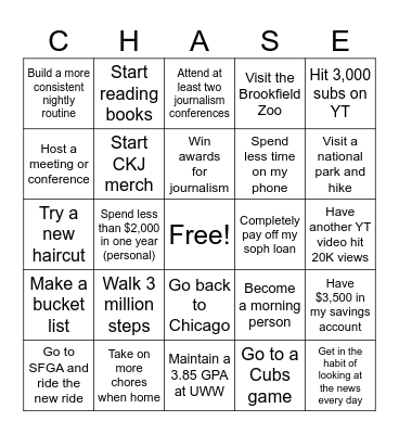 2025 Goals Bingo Card