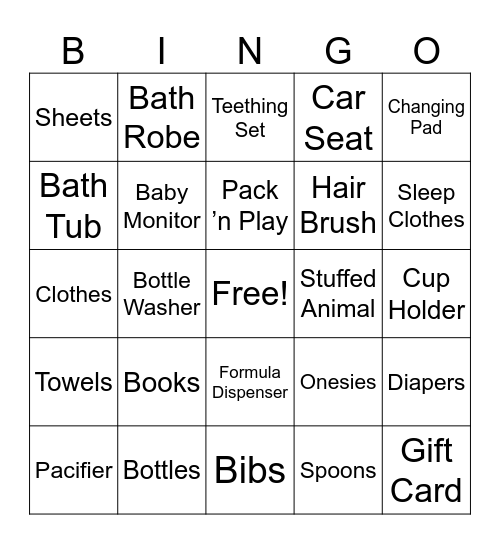 Baby Shower Gift Bingo Card