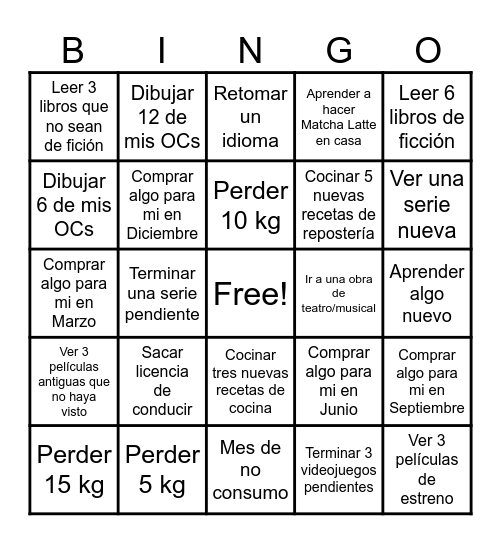 Bingo Personal 2025 Bingo Card