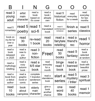 2025 Reading Bingo Card