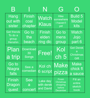 Year end goals Bingo Card