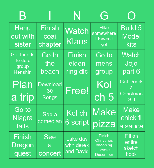 Year end goals Bingo Card