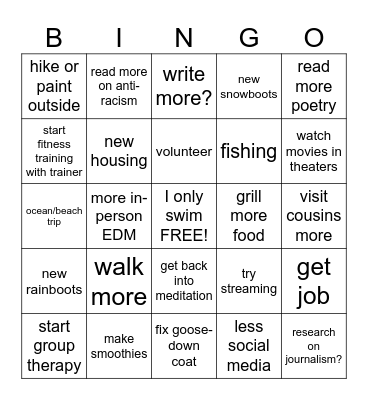 LOLren 2025 New Years resolution Bingo Card
