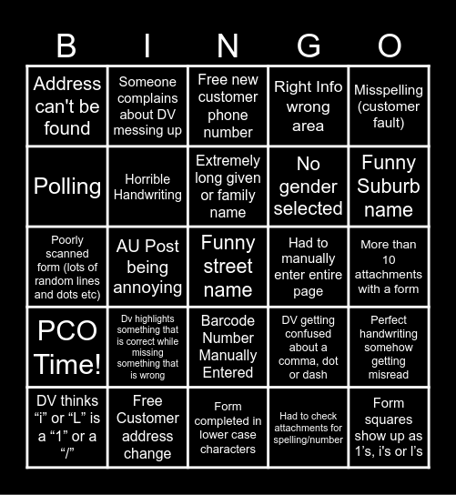 DV Bingo! Bingo Card