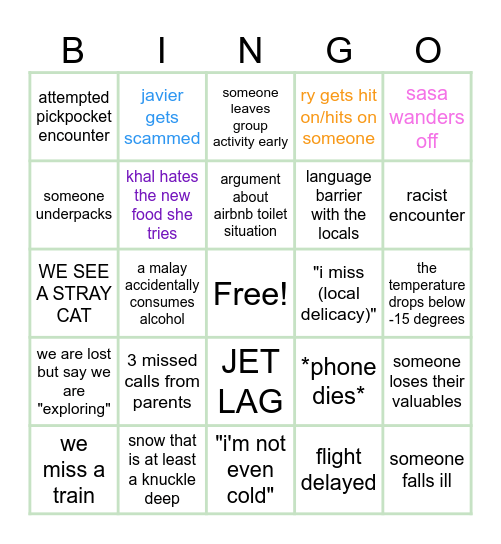 The Sillies Europe Oddessey Bingo Card