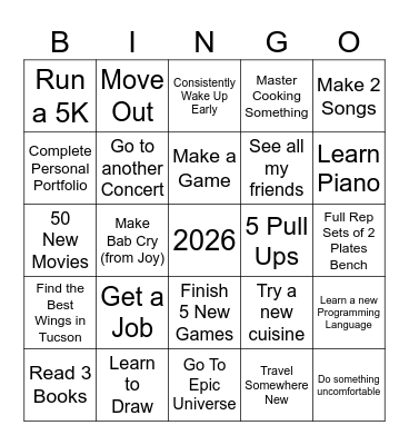 2025 Goals Bingo Card
