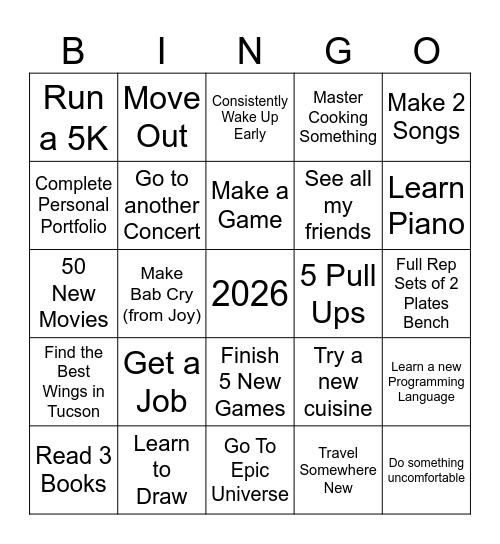 2025 Goals Bingo Card