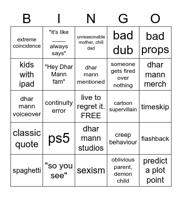 Dhar Man Bingo Card
