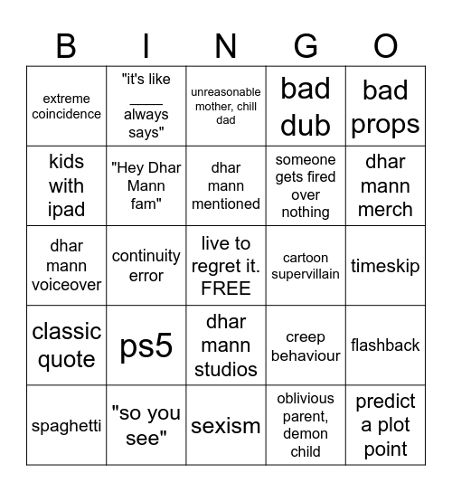 Dhar Man Bingo Card